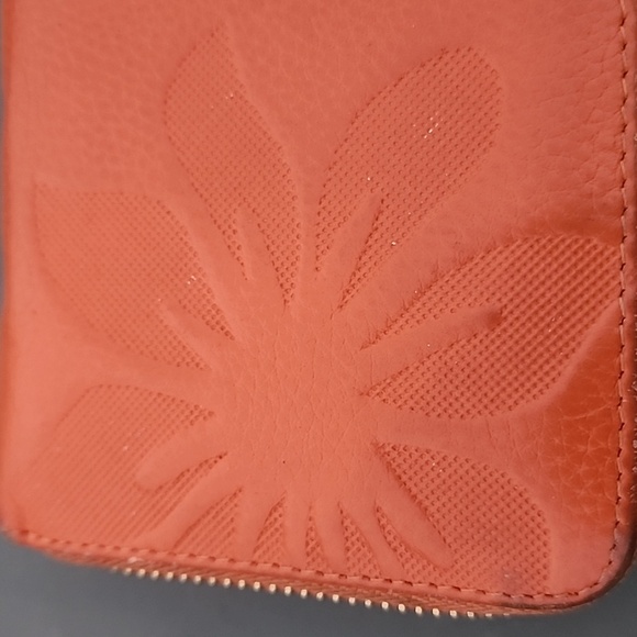 Bostanten Orange Leather Floral Embossed Wallet Wristlet - Picture 8 of 13